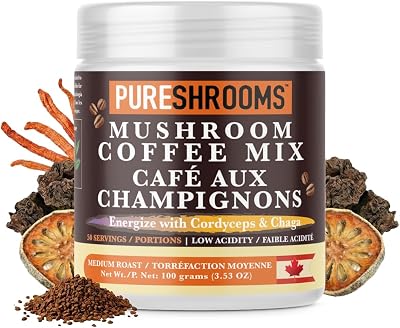 PureShrooms Mushroom Coffee - Appetite Control, Skinny Substitute, Garcinia Cambogia, LTheanine, Cordyceps and Chaga. Skinny Coffee, Slimming (50 Servings, 100 Grams)