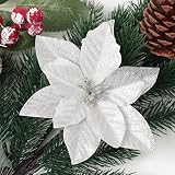YYHUAWU 15 Pieces Artificial Christmas Flowers Decorations Glitter Poinsettia 15pcs Christmas Tree F