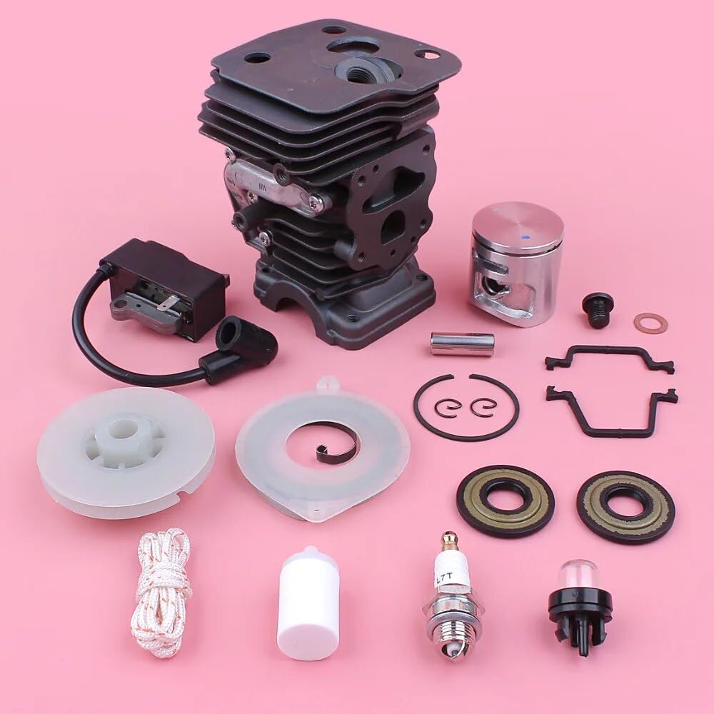 Kit de pistón de bobina de encendido de cilindro, for pieza de motosierra Husqvarna 445 445E, polea de arranque de retroceso, sello de aceite de resorte, bombilla de cebado de 42mm Kits de pist