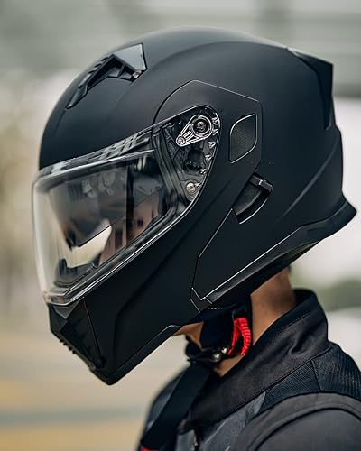 Miniatura 6 de ILM Casco modular de cara completa para motocicleta con visera doble para adultos, luz trasera LED opcional, aprobado por el DOT