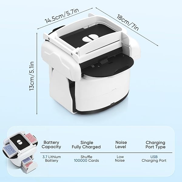 Automatic Card Shuffle, Electric Playing Card Stirrer for 1-4 Decks, Auto and Manual Mode, Rechargeable, Low Noise for Poker, One, Blackjack, Skip-Bo, Phase 10, Texas Hold'em - 2