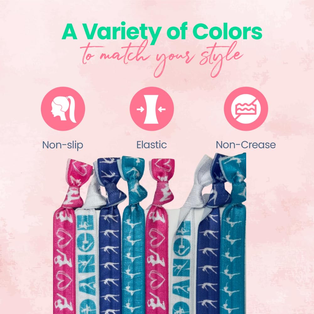 Lazos para el cabello de baile, regalo de baile, accesorios para el cabello de baile para niñas, juego de regalo de 8 piezas, sin arrugas, sin tirones, juego de coletas para bailarinas, equipo de
