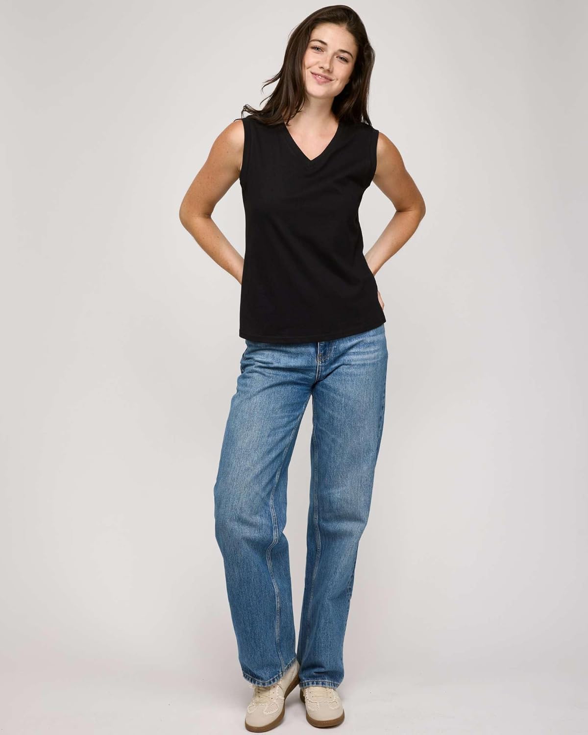 Real Essentials 5 Pack: Women's 100% Cotton V-Neck Sleeveless Tank Top Basic Ladies Casual Shirts (Available in Plus Size) - Image 4