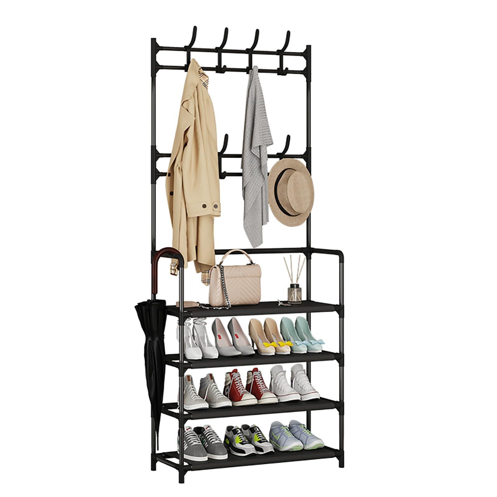 MYUYEE Coat Rack, Coat Rack With Shoe Rack, Perfect As A Clothes Rack For The Bedroom, Freestanding Metal Rods For The Bedroom, Entrance Area, Shop B, 60X26X170Cm(A-60X26X170Cm)