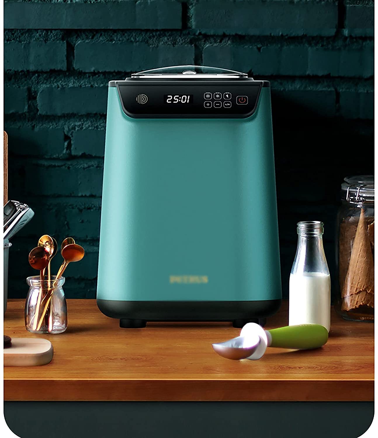 Maquina de Helados Fabricantes de Helados automáticos 1.2L Que Hacen Helados de Frutas Hacen Bebidas congeladas, granizados, Helados en Minutos Verde 916(Color:Green;Size:25x27.5x35.1CM)