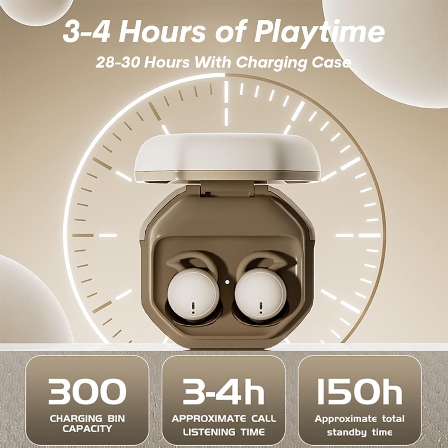 Xmenha Invisible Sleep Earbuds charging case with battery life indicators