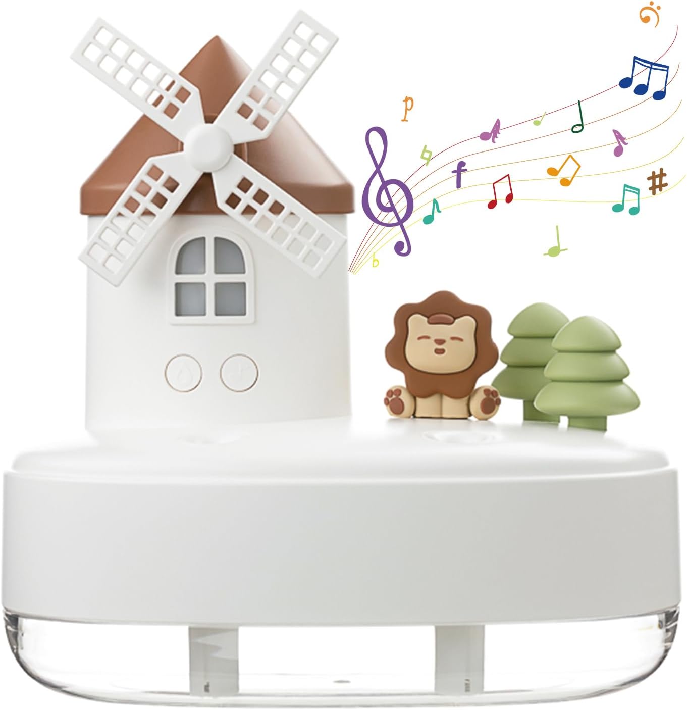 Humidifier for Bedroom, Desktop Humidifier with Rotary Windmill and Music Box, 650ml Portable Wireless Humidifiers with Night Light, 2 Spray Modes & Double Nozzles, A Popular Holiday Gift (White)