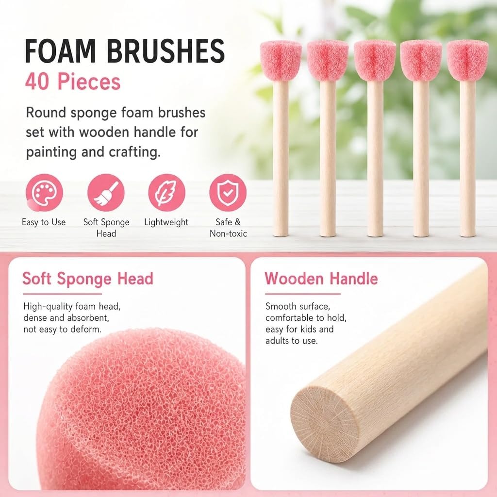 40 Pcs Heart-Shaped Sponge Paint Brushes for Arts & Crafts