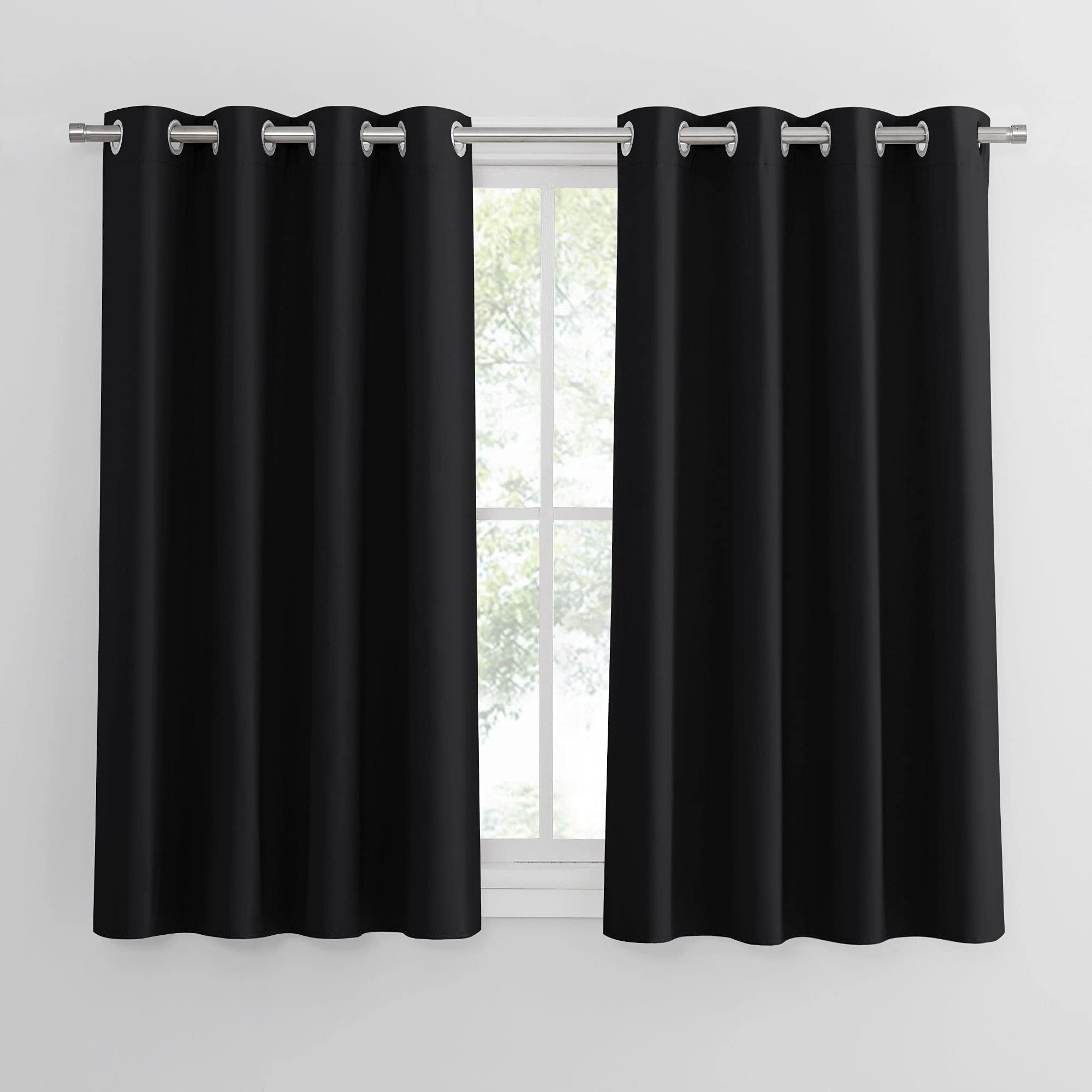 PONY DANCE Black Blackout Thermal Curtains for Bedroom Blackout Eyelet Curtains 54 Drop Small Window Curtains for Room Darkening & Noise Reducing, 2 Pieces, W 46 by L 54-inch, BlackGlobal Recycled StandardGlobal Recycled StandardOEKO-TEX STANDARD 100Global Recycled Standard