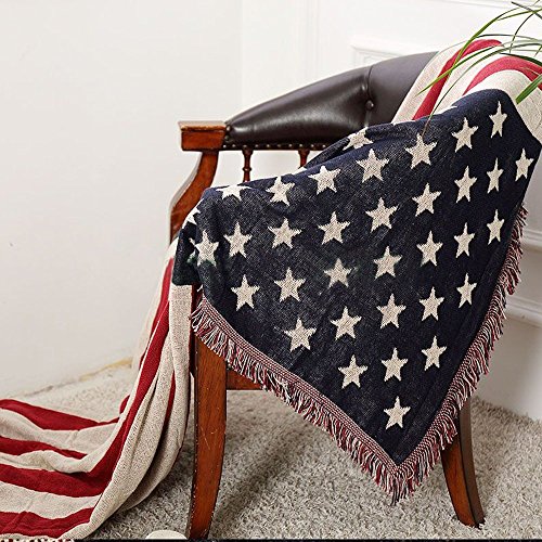 Unigarden American Flag Throw Blankets Double Sided Cotton Woven Couch Throws Us Flag Tapestry Red, 51"X71"Inch #TOP1
