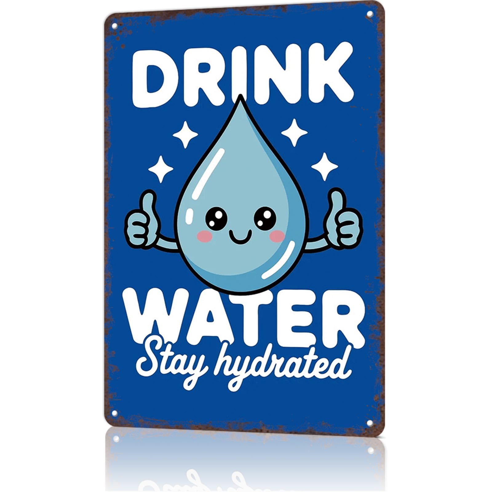 KWQDOZF Funny Metal Tin Signs Drink Water Stay Hydrated Cartoon Inspirational Poster Wall Art for Dorm Home Garage Office Decor 8X12inch