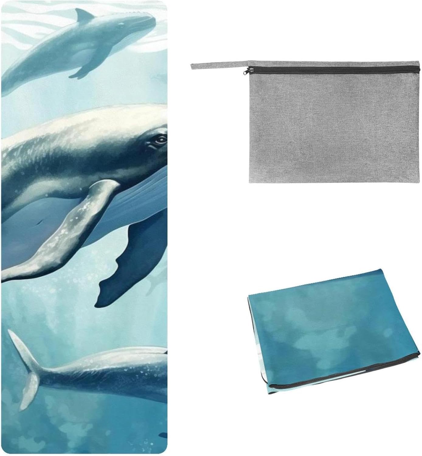 Yoga Towel, Whale Sea Pattern Non Slip Sweat Absorbent Hot Yoga Mat Towel for Hot Yoga, Pilates and Fitness - 72.8" x 26.8"