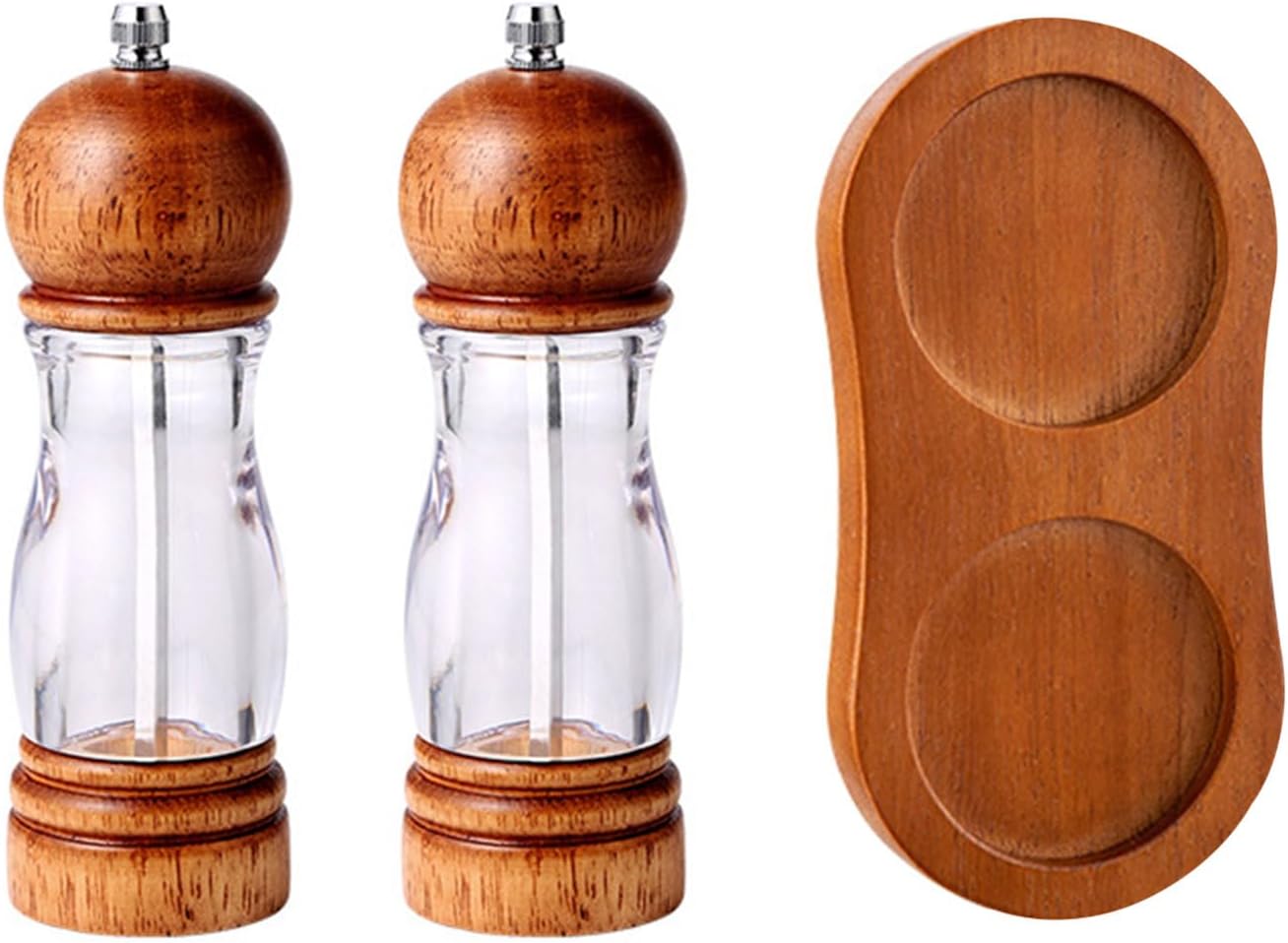 Wood Salts and Peppers Grinder Set Peppers Mill with Ceramic Grinding Cores Adjustable Coarseness Spices Refillable Manual