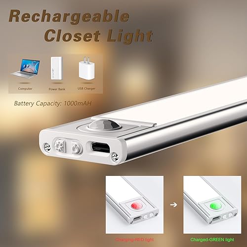 Miniatura 7 de Joossnwell Luces para debajo del gabinete, inalámbricas, 3CCT, sensor de movimiento, luz LED para debajo del mostrador, funciona con pilas,