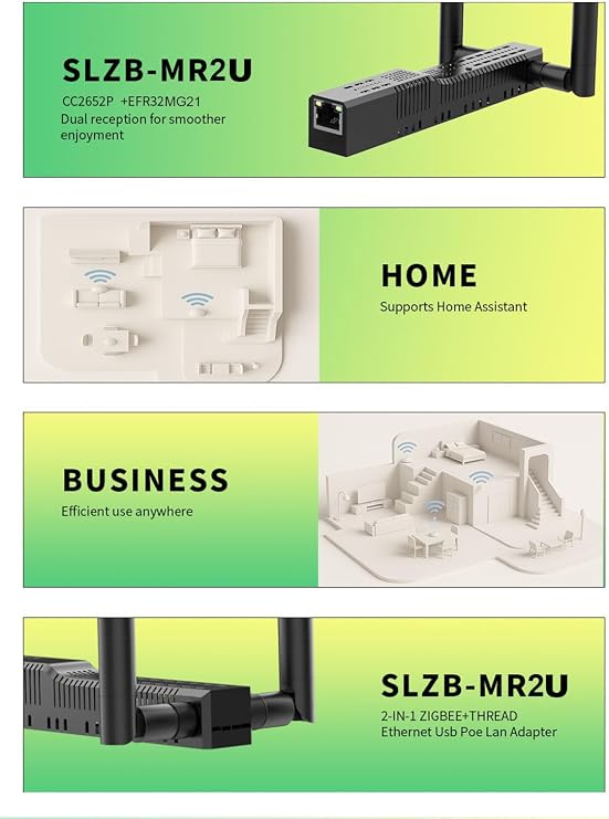 SMLIGHT SLZB-MR2U (2026 Model) Zigbee 3.0 to Ethernet,USB,and WiFi Gateway Coordinator with PoE,Universal Gateway for Home Assistant/ Zigbee2MQTT/ZHA,Wireless Zigbee 3.0 USB Adapter