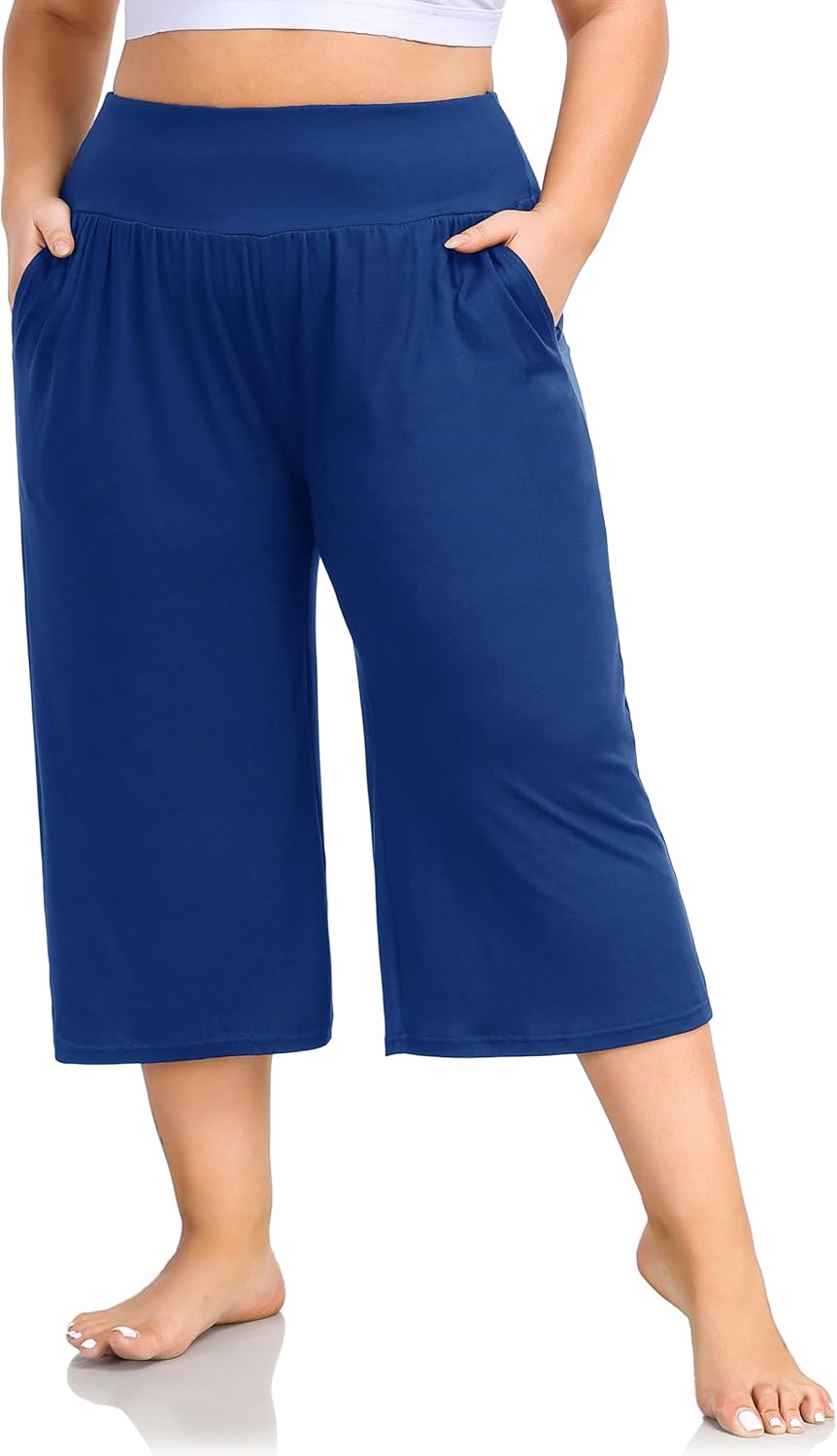 ZERDOCEAN Women's Plus Size Wide Leg Capris High Waist Yoga Pants Casual Loose Lounge Pants with Pockets - Image 4