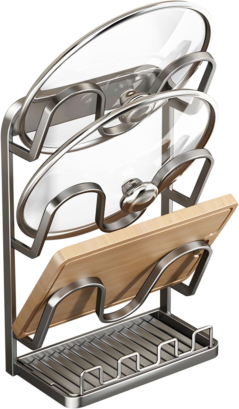 Multipurpose Pots Lid and Utensils Holder with Detachable Tray for Organized Kitchen Space Saving Storage Cooking Tool Storage
