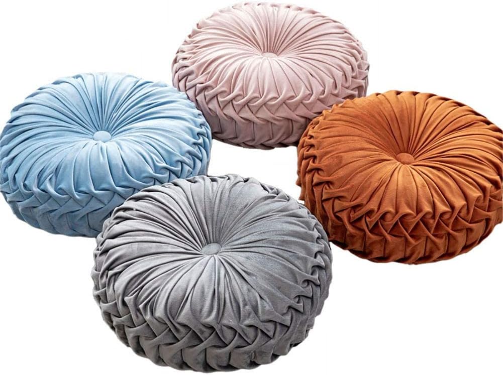 Elero Round Pillows Velvet Pleated Circle Pillow Chair Cushion Floor Pillows Home Decorations for Home Couch Chair Bed Car Burgundy : Home & Kitchen