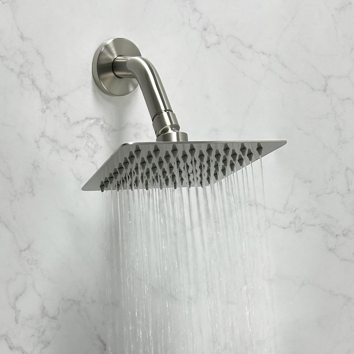 Modern Square Rain Shower System with Pressure-Balanced Mixing Valve – Wall-Mounted Rainfall Shower Head and Single-Handle Control - Brass and stainless steel construction (Brushed Nickel)