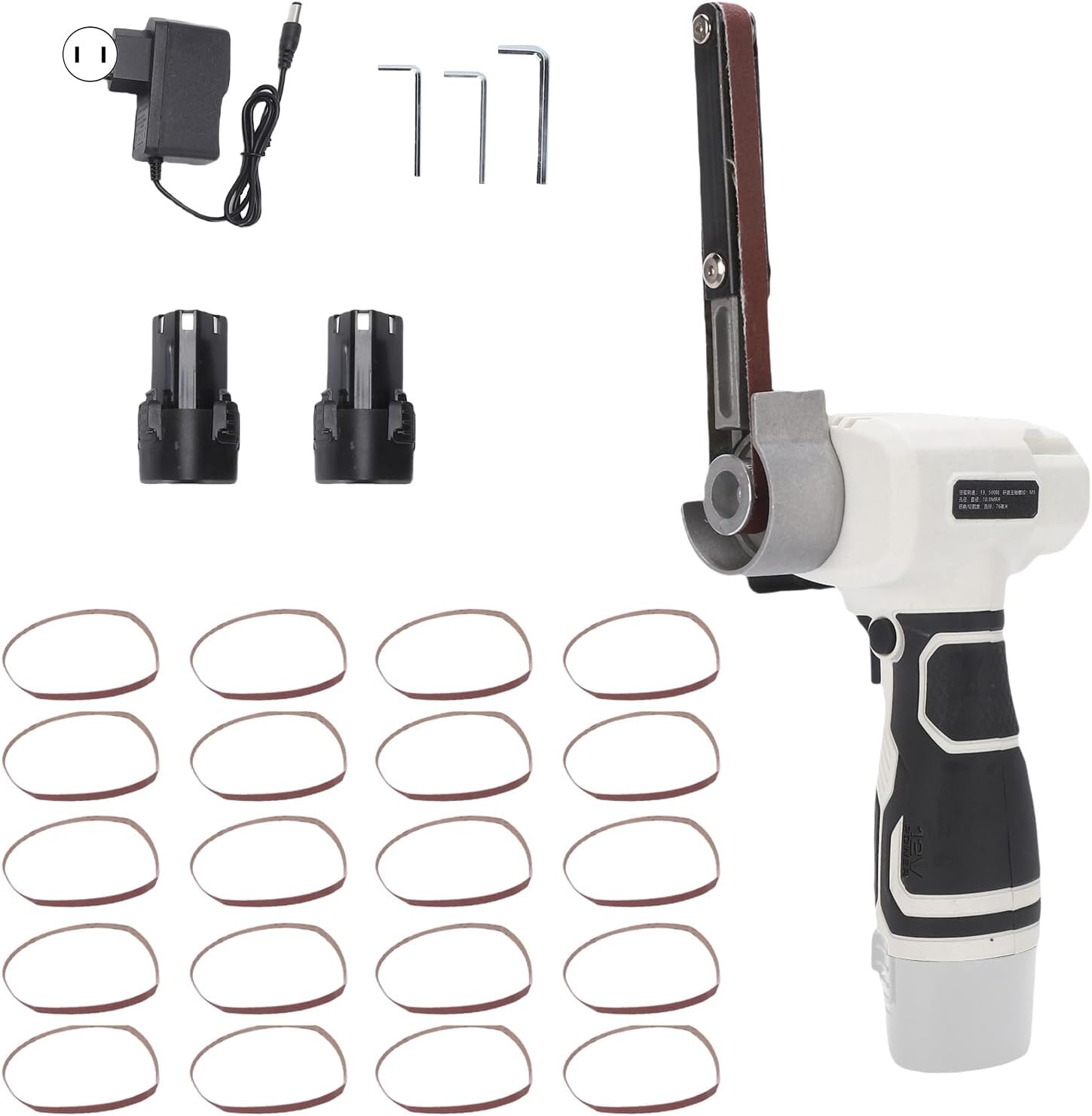 Cordless Belt Sander Electric Handheld Grinder Rust Removal Polishing with 20 Sanding Belts 330 X 10mm (US Plug 100‑240V)
