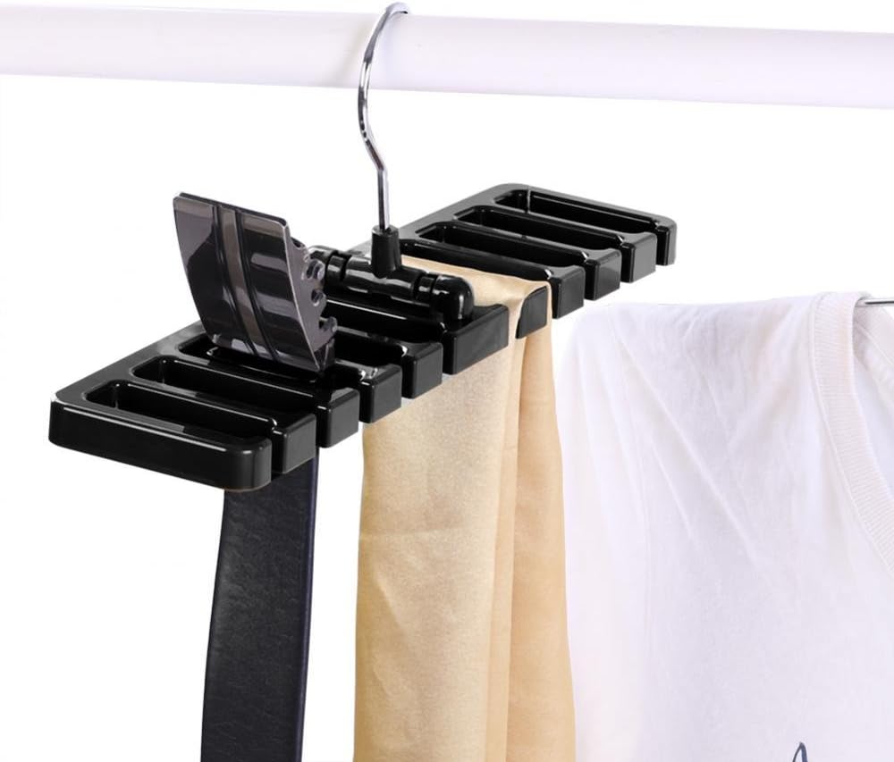 Belt Hanger Rack Holder 10 Slot Tie Belt Scarf Rack Holder Organizer for Closet Wardrobe Storage Space Saver 360 Degree Rotating(Black)