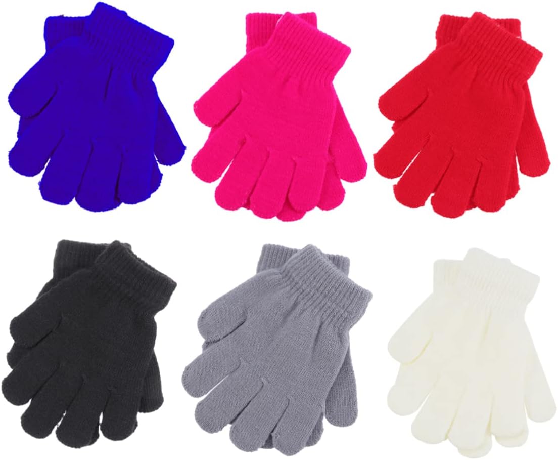 Veemoon 6 Sets Boys and Girls Gloves Winter Warm Cold Protection Knitted Boys and Girls Gloves for Children Fun Easy to Wear Random
