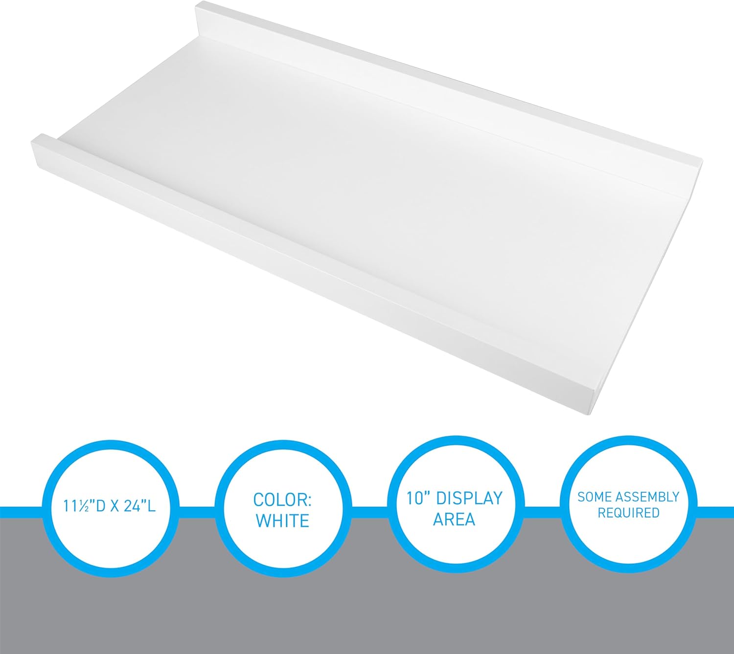 SSWBasics White Melamine Shelf Kit for Slatwall - 11½”D X 24”L - Sturdy Slat Wall Accessory for Retail, Thrift, Boutique, Home, Garage Organization - Sleek Slatwall Shelves for Space Saving Storage