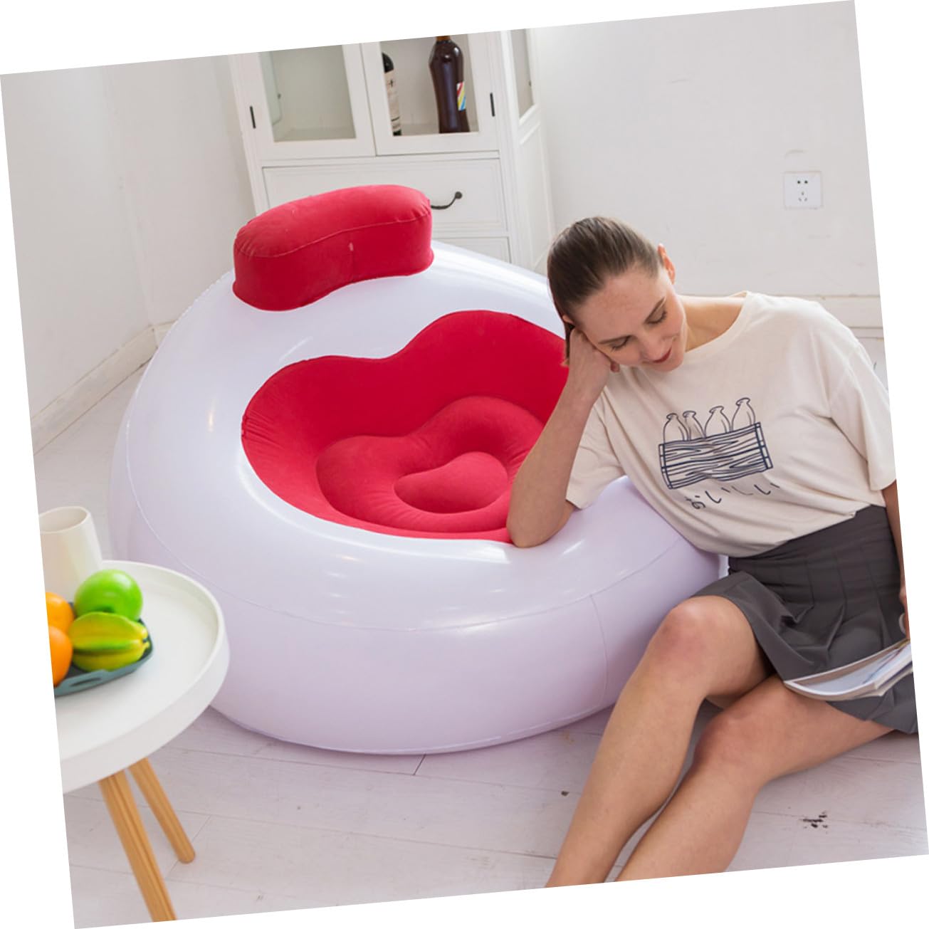 ORFOFE Sillón Inflable Portátil Rojo con Respaldo Plegable para Exteriores Ligero y Duradero para Camping Playa Festival y Parque