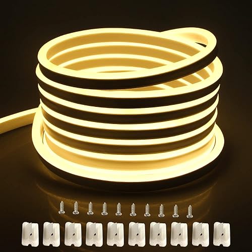 Aclorol Cuerda LED de luz de neón para exteriores, impermeable, blanco cálido, tira de luces de neón de 16.4 pies, CA 110 V-130 V, LED de neón
