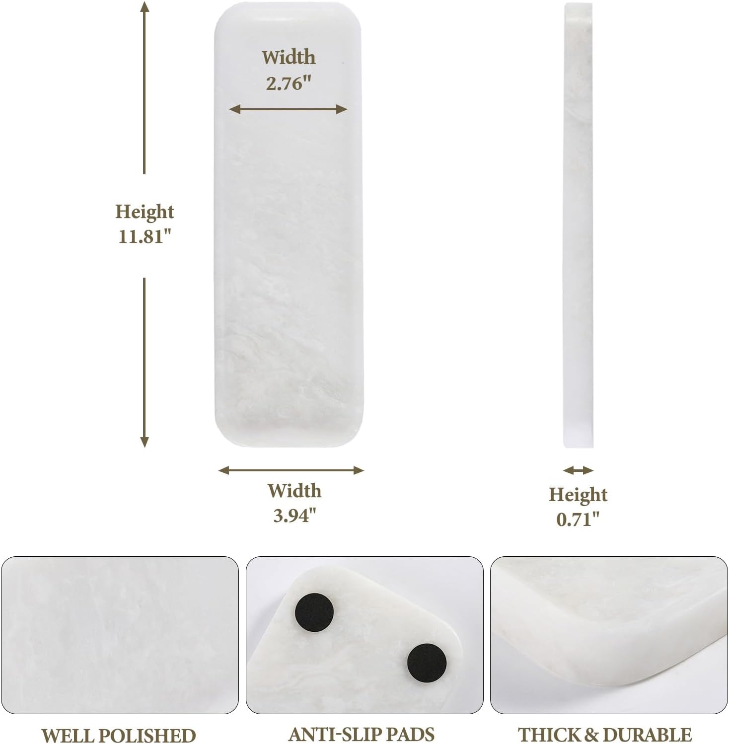 Koville Marble Tray, 12"x4" Marble Vanity Tray for Bathroom Kitchen Countertop Sink, Natural Stone Tray for Home Decor, Decorative Rectangular Narrow Catchall Tray for Jewelry(Namibia Bianco)