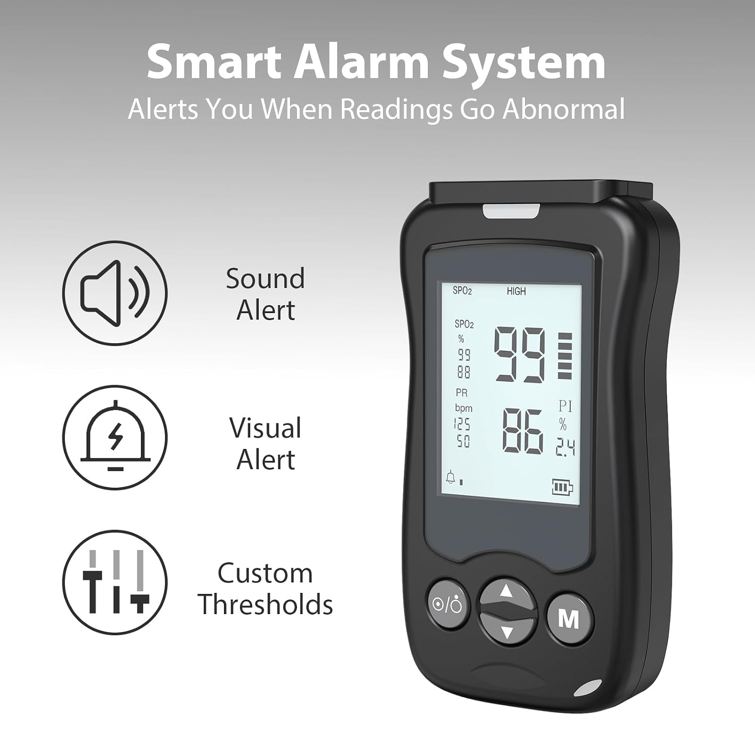 Overnight Pulse Oximeter Handheld, Continuous Pulse Oximeter Medical Grade Accuarcy SpO2 & Pulse Rate Pediatric Blood Oxygen Saturation Monitor Infant with Adjustable Alarms