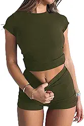 Conjunto feminino de 2 peças, casual, confortável, fofo, agasalho de verão justo e manga curta