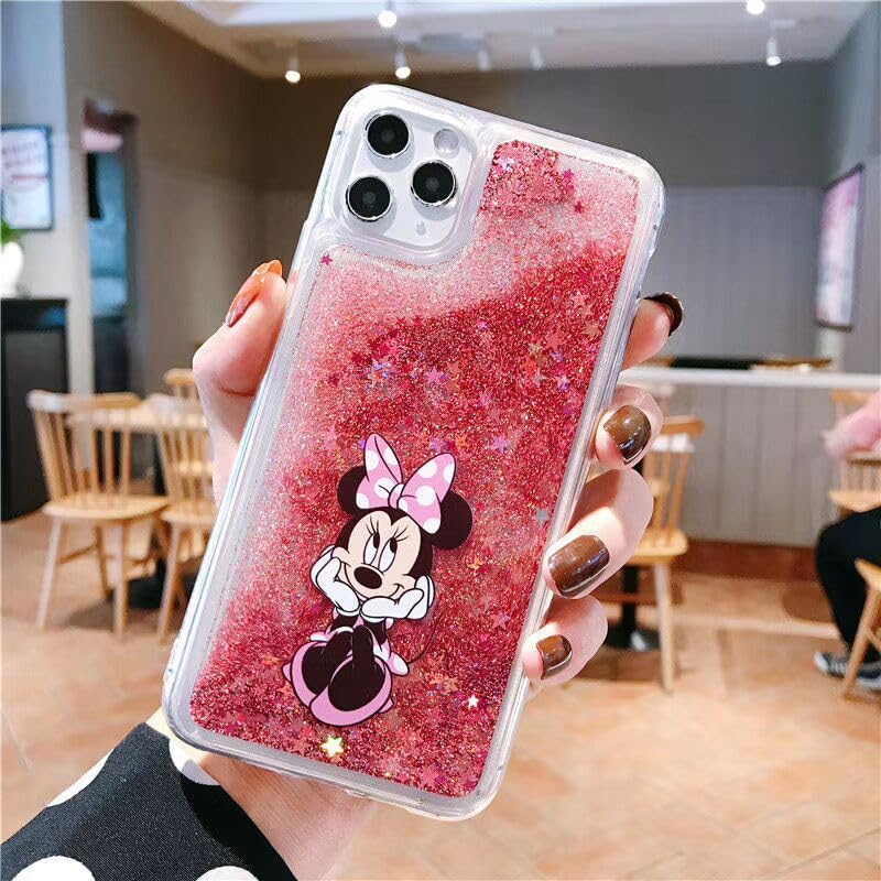 Miniatura 4 de iFiLOVE Funda líquida para iPhone 15 Pro Minnie Mouse, para niñas y mujeres, bonita funda de dibujos animados con purpurina de arena movediza para