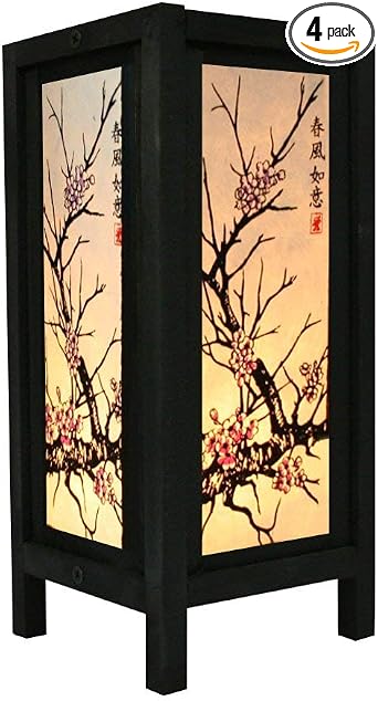 Cherry Blossom White Black Pink Painting 11" Wood Bedside or Table Lamp Japanese Oriental Collectible Handmade Asian Vintage Lighting for Home Decor