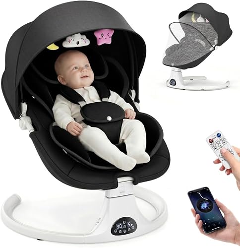 Baby Swing for Infants to Toddler Electric Newborn Swing with 5-Speed 3-Seat Positions 5-Point Carabiner,with Bluetooth Music 10-Preset Melodies, Indoor and Outdoor use