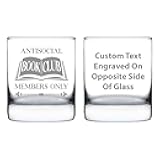Bevvee Custom Antisocial Book Club - Personalized Whiskey Rocks Glass - Funny Reading Gifts for Readers - 10.25 oz