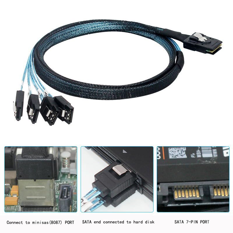 Cable Mini SAS a SATA 36 pines SFF-8087 a 4x SATA 7 pines miniatura 3