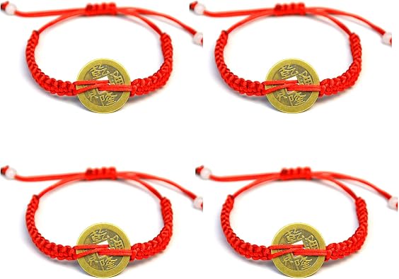 COLORFUL BLING Red String Bracelet with Lucky Copper Coins Chinese Feng Shui Wealth Attraction Wrap Bracelet for Women Men Protection Amulet Friendship Jewelry