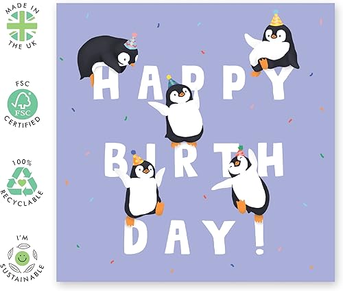 Miniatura 2 de CENTRAL 23 Tarjeta de feliz cumpleaños, letras de cumpleaños de pingüinos, lindas tarjetas de animales para niños y niñas, tarjeta de feliz