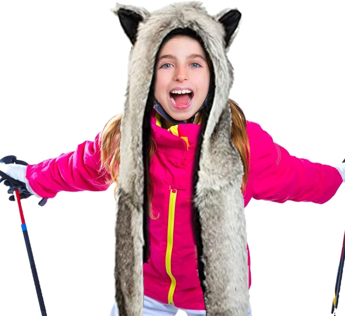 Miniatura 5 de Shellkingdom Gorro de felpa novedoso, 3 en 1, con función de lobo marrón, piel sintética, sombrero de invierno, gris, talla única