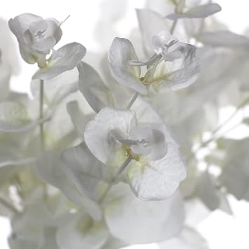 Tinsow 5 Pcs Artificial Eucalyptus Branches Real Touch Leaf Stem White Faux Eucalyptuses Wedding Bouquet Centerpiece Christmas Home Decor (White and Beige Mix, 5)