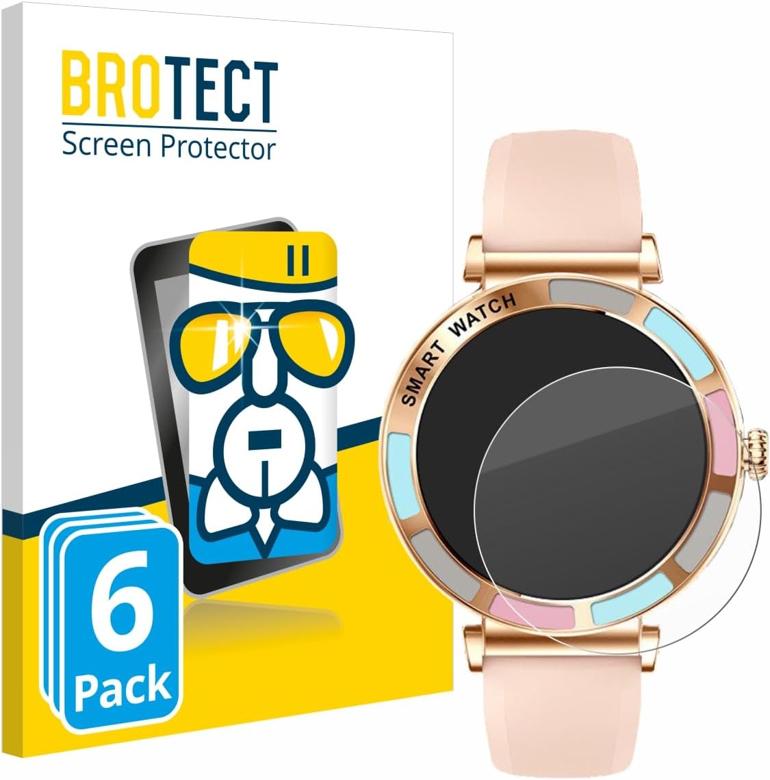 brotect Glass Screen Protector Film Compatible with Braidol Smartwatch 1.27" (6 Pack) - Glass-Foil Protection [Scratch Resistant, High Clarity]