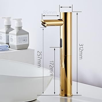 Automatic Sensor Taps for Bathroom Sink, Touchless Mixer Tap with Hot & Cold Water, Tall Rose Gold Basin Taps, Modern Sensor Faucets for Wash Basin