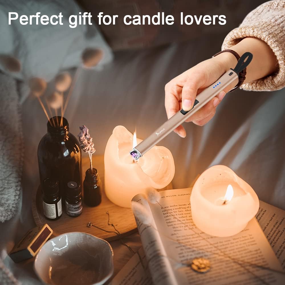 SUPRUS Candle Lighter Electric Arc Lighter with Built in USB Cable&Hanging Hook 2in1 USB Lighter (1, Gold)