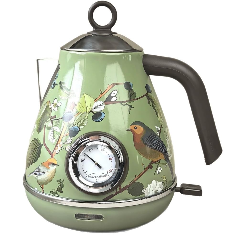 Électrique Rétro 1,7 L, 1850 W, Décorée à la Main, Arrêt Automatique, Acier Inoxydable 304, Ébullition, Prise Européenne.