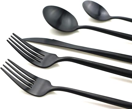 5 Pieces Matte Black Flatware Set, 18/10 Stainless Steel Cutlery Sets Including Knife Fork Spoon w/Dessert Fork Teaspoon, Silverware Sets Service for 1