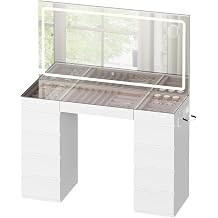 WOLTU Dressing Table with Lighting Glass Top and Large Mirror