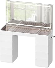 WOLTU Dressing Table with Large LED Mirror, Glass Tray, Makeup Table with 11 Drawers, Charging Station, Jewellery Compartments & Hair Dryer Stand, Modern Bedroom Cabinet, White