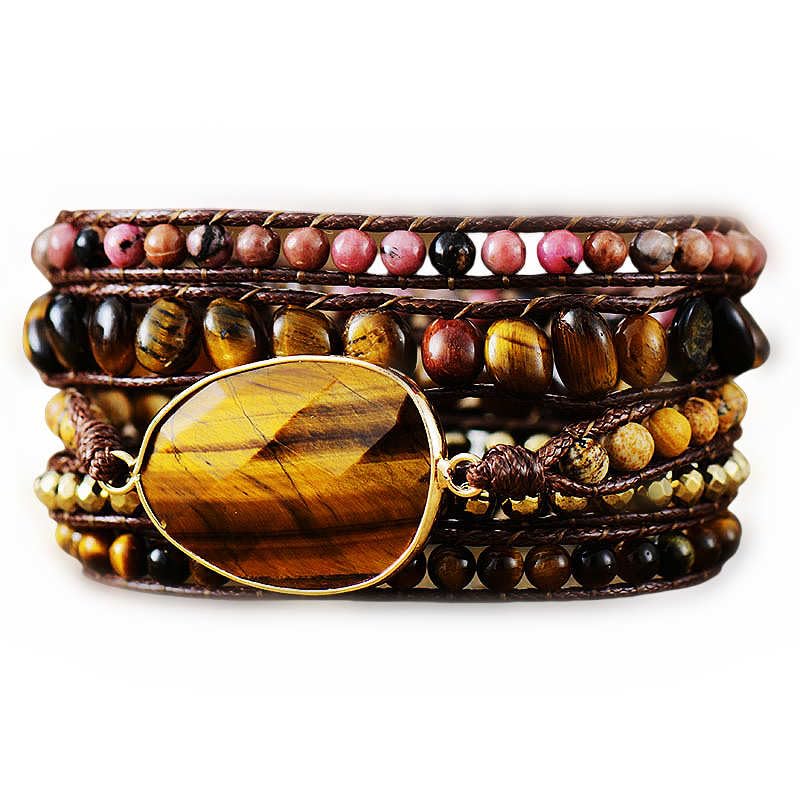 Bracciale Tessuto,Braccialetti Con Perline Intrecciate Multistrato, Braccialetti Boho Regolabili Per Donna, Gioielli Con Bracciale In Cristallo Con Pietra Occhio Di Tigre Naturale Per Uomo Donna