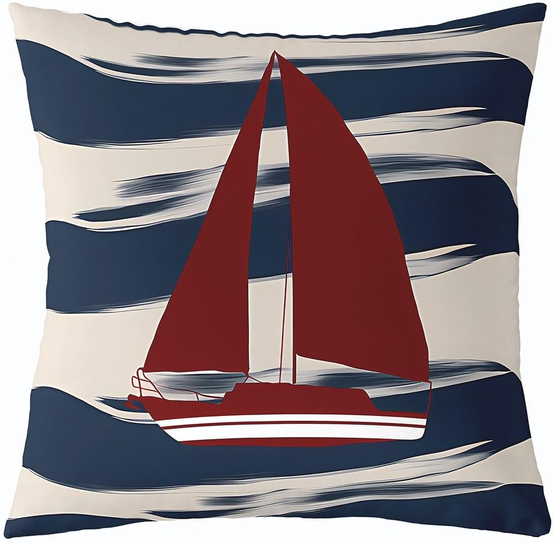 Feelyou Sailboat Printed Stripe Pillow Covers Set of 2 20 x 20-Inch image 2